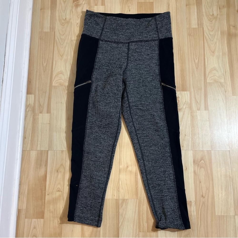 Athleta Metro Drifter Herringbone Print High Rise Leggings Zip Pockets Sz Small